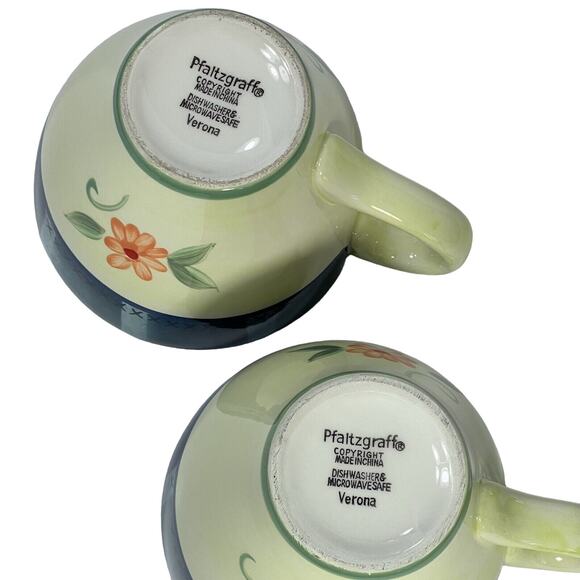 Set of 2 Pfaltzgraff Verona Coffee Cups Green Blue  Floral 16 oz Mug Cottagecore - Picture 10 of 13